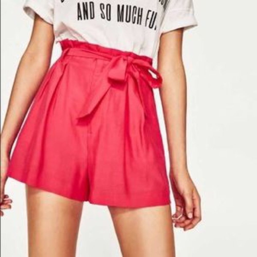ZARA High Waisted Tie Flowy Shorts Pink Medium